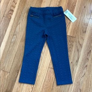 Girls Blue Patterned, Zippered Pockets Pants